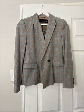 Zara Women's Work Gray Plaid Blazer Size Small
